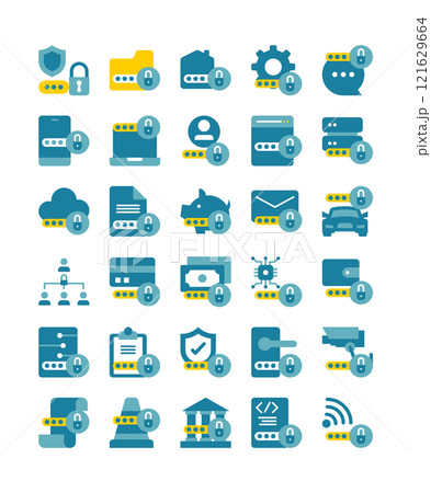 set of lock security protection decoration element flat icon 121629664