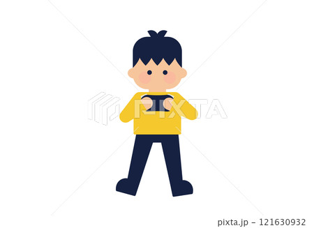 ゲームコントローラーを持つ男の子のフラットイラスト  ( ベクター人物素材 シンプル ) 121630932