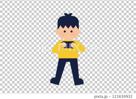 Flat illustration of a boy holding a game controller (vector character material, simple) 121630932