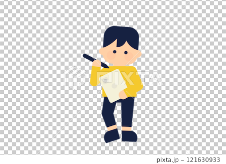 タブレットとペンを持つ男の子のベクトルイラスト ( ベクター人物素材 デフォルメ シンプル ) 121630933