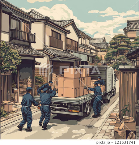 和風住宅地でのプロフェッショナルな引越し作業 121631741