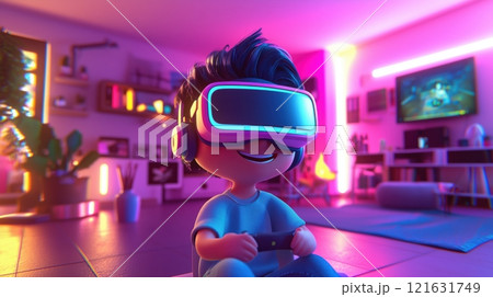 VRゴーグルを装着してゲームを楽しむ若者の姿 121631749