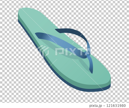Green and blue single rubber flip flop, thong sandal icon 121631980