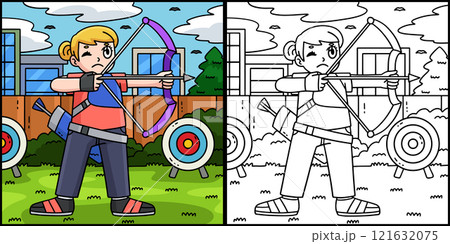 Archery Female Archer Taking Aim Illustration Archery Female Archer Taking Aim Illustration 121632075