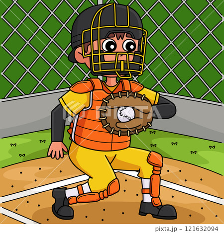 Baseball Catcher Colored Cartoon Illustration 121632094