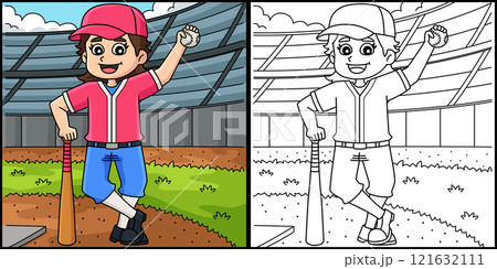 Female Baseball Player Coloring Page Illustration Female Baseball Player Coloring Page Illustration 121632111