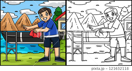 Rowing Oarsman Cleaning Boat Coloring Illustration Rowing Oarsman Cleaning Boat Coloring Illustration 121632118