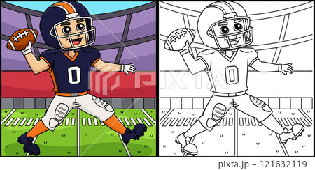 American Football Quarterback Colored Illustration 121632119