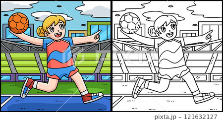 Female Handball Player Ready to Pass Illustration 121632127