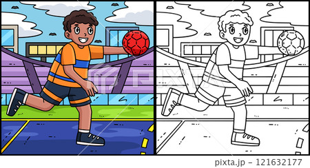 Handball Player Running with the Ball Illustration 121632177