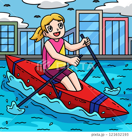 Rowing Oarswoman Colored Cartoon Illustration Rowing Oarswoman Colored Cartoon Illustration 121632193