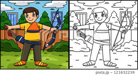 Archery Archer Taking Arrow from Quiver  121632239