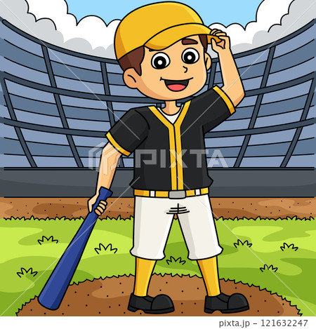 Baseball Player Colored Cartoon Illustration Baseball Player Colored Cartoon Illustration 121632247