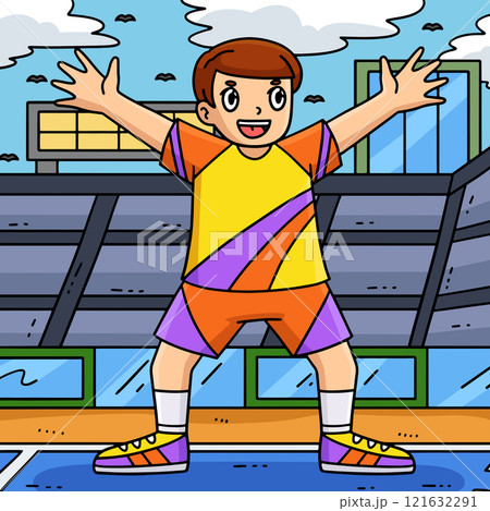 Handball Player Defense Position Colored Cartoon 121632291