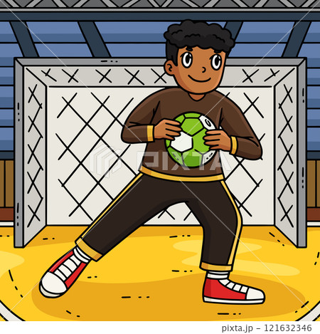 Handball Goalkeeper Blocking Ball Colored Cartoon Handball Goalkeeper Blocking Ball Colored Cartoon 121632346