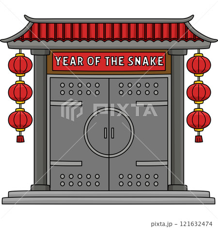 Chinese Gate Cartoon Colored Clipart Illustration 121632474
