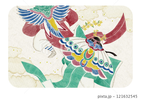 源氏物語　紫式部　24帖 胡蝶 　水彩 イラスト 121632545