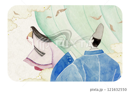 源氏物語　紫式部　 28帖 野分　水彩 イラスト 121632550