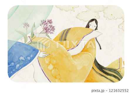 源氏物語 紫式部 30帖 藤袴 水彩 イラスト 源氏物語 紫式部 30帖 藤袴 水彩 イラスト 121632552