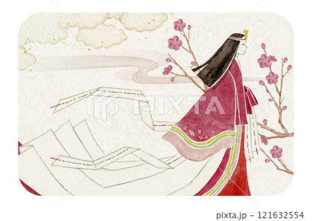 源氏物語　紫式部　32帖 梅枝 　水彩 イラスト 121632554