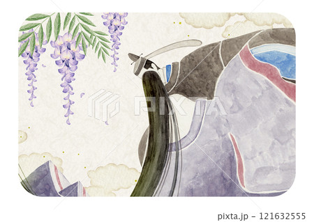 源氏物語　紫式部　 33帖 藤裏葉　水彩 イラスト 121632555