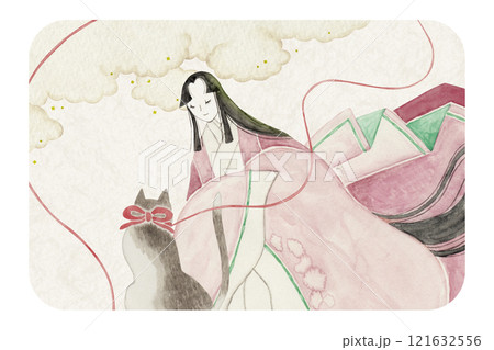 源氏物語　紫式部　 34帖 若菜 若菜上　水彩 イラスト 121632556