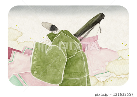 源氏物語　紫式部　 35帖 若菜 若菜下　水彩 イラスト 121632557