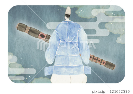源氏物語　紫式部　 37帖 横笛　水彩 イラスト 121632559