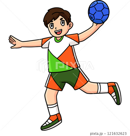 Handball Player Ready to Pass Ball Cartoon Clipart Handball Player Ready to Pass Ball Cartoon Clipart 121632623