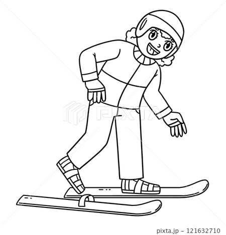 Skiing Girl Wearing Skiboards Isolated Coloring  121632710