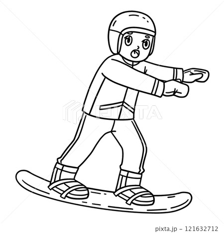 Snowboarding Boy Balancing Isolated Coloring Page  121632712