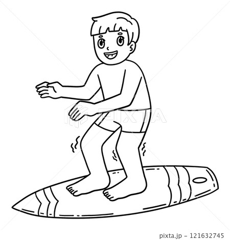 Surfing Boy Balancing on a Surfboard Isolated  121632745