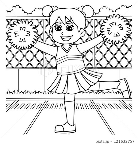 Cheerleading Female Cheerleader Arabesque Position 121632757