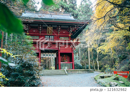 紅葉に包まれた楼門(茨城県日立市 御岩神社) 紅葉に包まれた楼門(茨城県日立市 御岩神社) 121632982