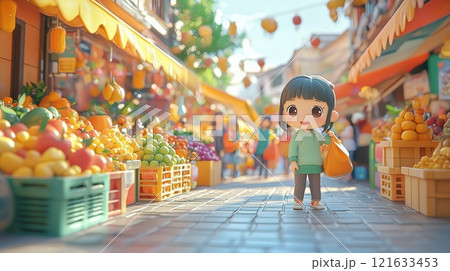 アジアの市場で活気あふれる買い物風景 121633453