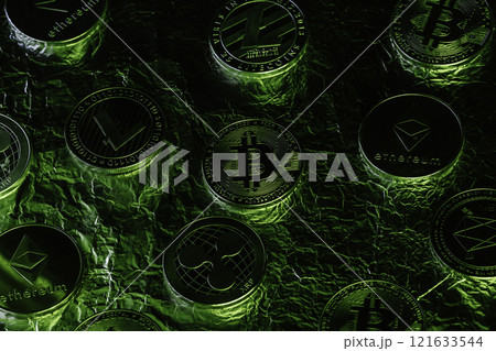 Bitcoin with green light. Cryptocurrency growth is up. 121633544