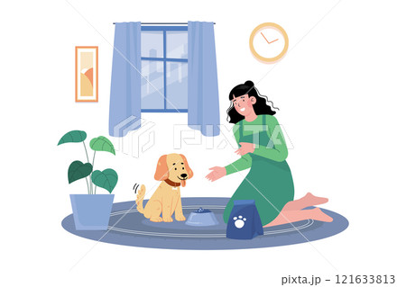 Young Woman Feeding Her Dog Young Woman Feeding Her Dog 121633813