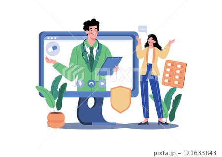 Online Consultation Illustration concept on white background Online Consultation Illustration concept on white background 121633843