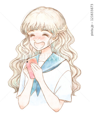 レトロ風・好きな人からメッセージが来て喜ぶセーラー服美少女 レトロ風・好きな人からメッセージが来て喜ぶセーラー服美少女 121633873