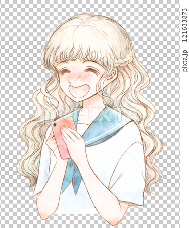 レトロ風・好きな人からメッセージが来て喜ぶセーラー服美少女 レトロ風・好きな人からメッセージが来て喜ぶセーラー服美少女 121633873