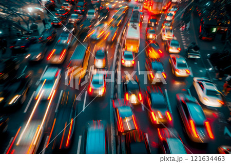 Blurred Traffic Jam, A Lot Of Cars Are Stuck In Traffic: AI Generated Image 121634463