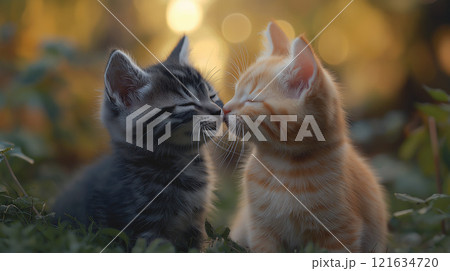 寄り添う2匹の猫 121634720