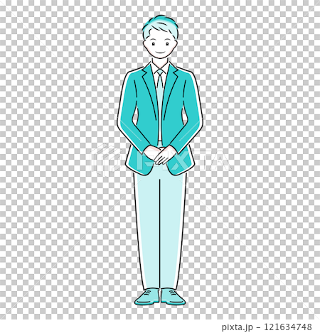 笑顔で挨拶をすビジネスマンのポーズのイラスト 121634748