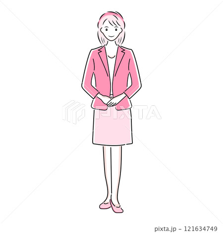 笑顔で挨拶をすビジネスウーマンのポーズのイラスト 121634749