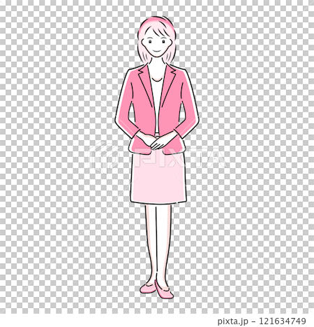 笑顔で挨拶をすビジネスウーマンのポーズのイラスト 121634749