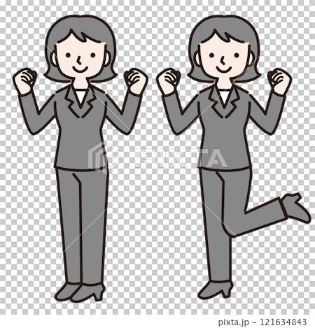 Illustration of a woman in a pantsuit posing with a clenched fist (full body) Illustration of a woman in a pantsuit posing with a clenched fist (full body) 121634843