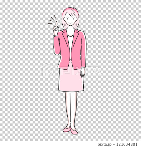 Illustration of a businesswoman's pose with an idea 121634881