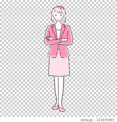 腕組みをしているビジネスウーマンのポーズのイラスト 腕組みをしているビジネスウーマンのポーズのイラスト 121635063