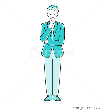 考えるビジネスマンのポーズのイラスト 考えるビジネスマンのポーズのイラスト 121635126