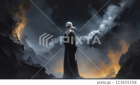 暗雲の中の女　AI画像　AI生成素材 121635158